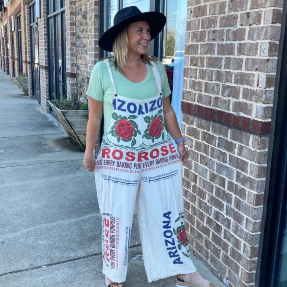 Jaded Gypsy Roses Flour Sack Market Fresh Overalls Cotton L/XL - Picture 16 of 16